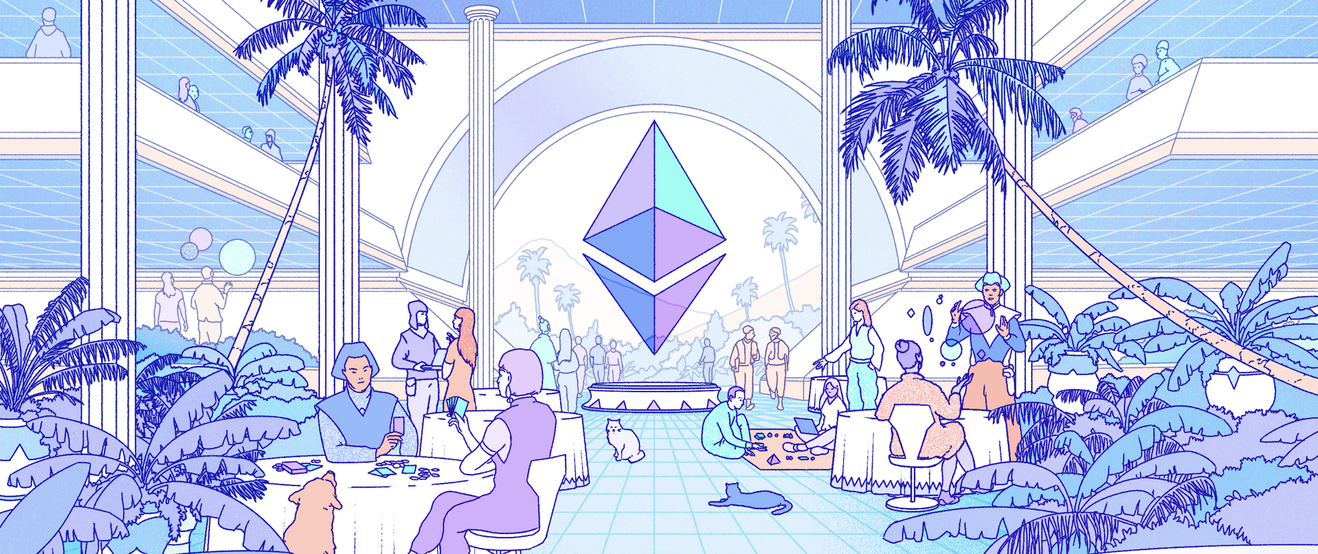 Mfano wa mji wa baadaye, unaowakilisha ikolojia ya Ethereum.